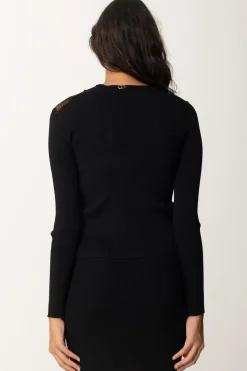 Twin-set Cardigan con Pizzo e LaccettiNERO