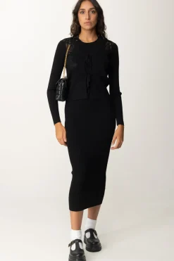 Twin-set Cardigan con Pizzo e LaccettiNERO