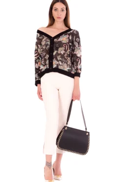 Twin-set Cardigan In Punto Rete Stampa FlorealeST.FIORE INDIANO NERO