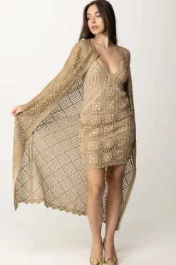 Twin-set Cardigan Traforato Lungo con LurexHAZELNUT CHIARO LUREX