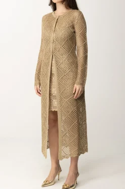 Twin-set Cardigan Traforato Lungo con LurexHAZELNUT CHIARO LUREX