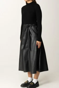 Twin-set Completo Maglia Dolcevita e Gonna In EcopelleNERO