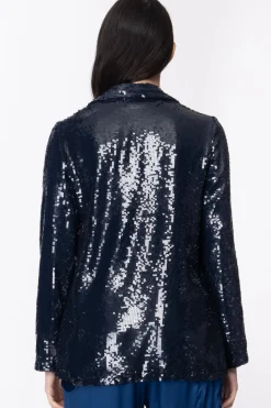 Twin-set Giacca Blazer con Full Paillettes con Chiusura Bottone Nascosto e StascheMID BLU