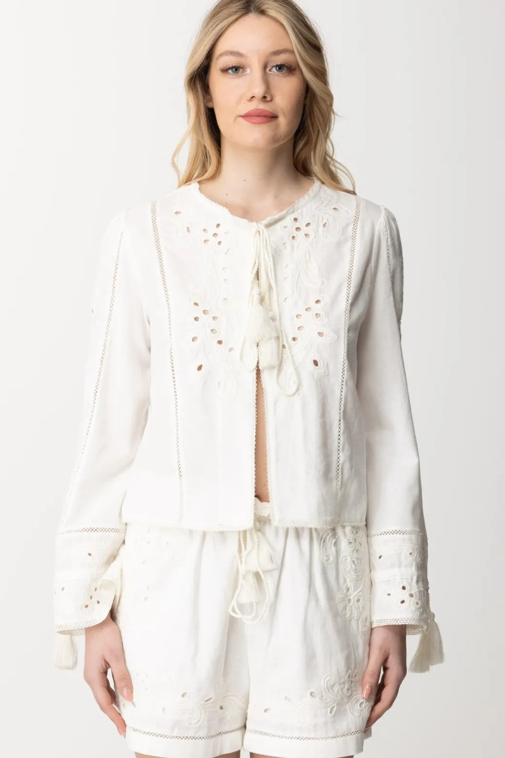 Twin-set Giacca con Ricami e CoulisseBIANCO OTTICO