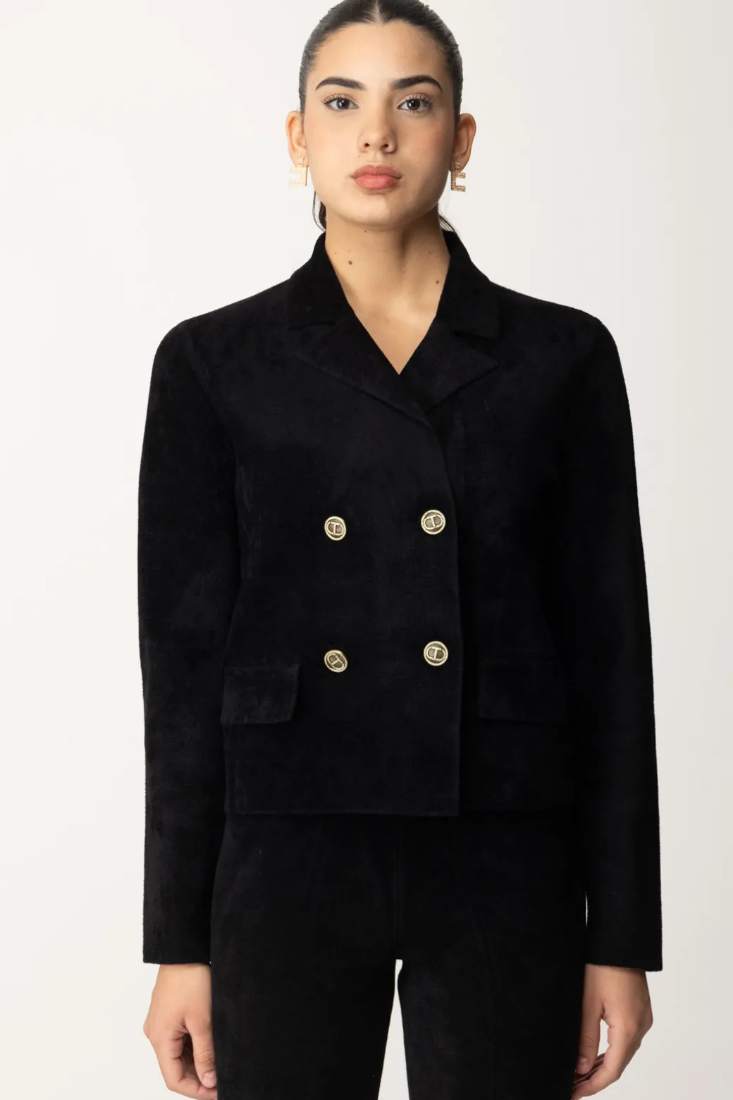 Twin-set Giacca Corta In Maglia con DoppiopettoNERO