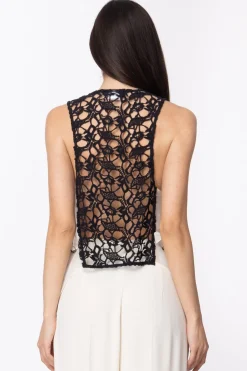 Twin-set Gilet Asimmetrico con Pizzi e TrasparenzeVANIGLIA/NERO