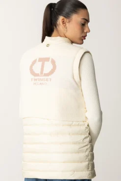 Twin-set Gilet Imbottito con Inserto In MagliaOLD WHITE