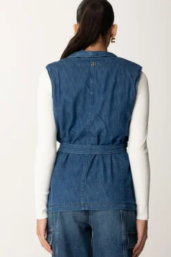 Twin-set Gilet In Denim con Cintura Oval TDENIM