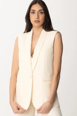 Twin-set Gilet Smoking In Lino e ViscosaPARCHMENT