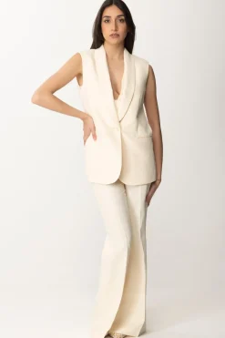 Twin-set Gilet Smoking In Lino e ViscosaPARCHMENT