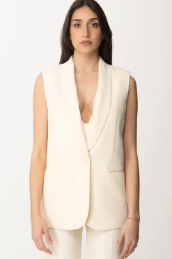 Twin-set Gilet Smoking In Lino e ViscosaPARCHMENT