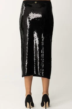 Twin-set Gonna In Maglia Midi Full PaillettesNERO