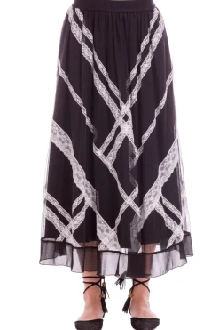 Twin-set Gonna Lunga con Pizzi a ContrastoBIC.NERO/NEVE