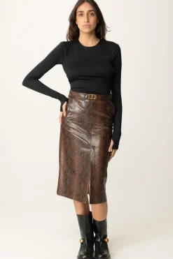 Twin-set Gonna Midi Effetto Pelle Lizard con LogoST.LIZARD COFFEE/BLACK