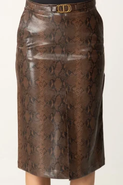 Twin-set Gonna Midi Effetto Pelle Lizard con LogoST.LIZARD COFFEE/BLACK