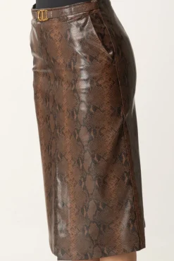 Twin-set Gonna Midi Effetto Pelle Lizard con LogoST.LIZARD COFFEE/BLACK