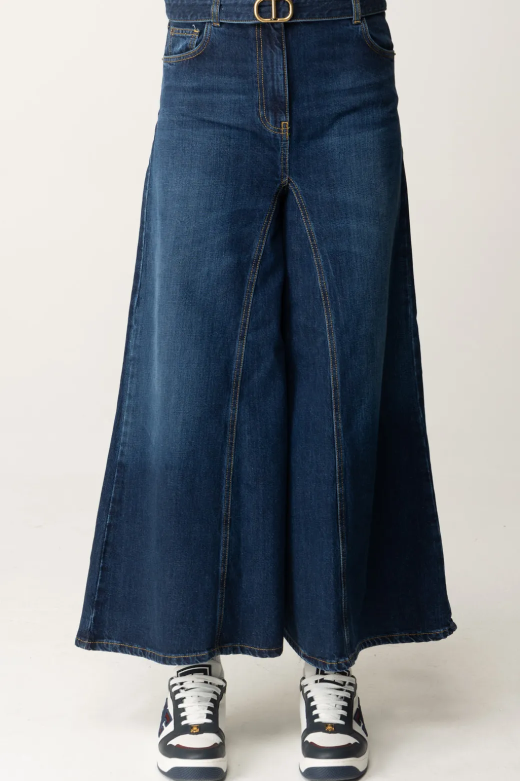 Twin-set Jeans Crop Svasati con CinturaDENIM SCURO