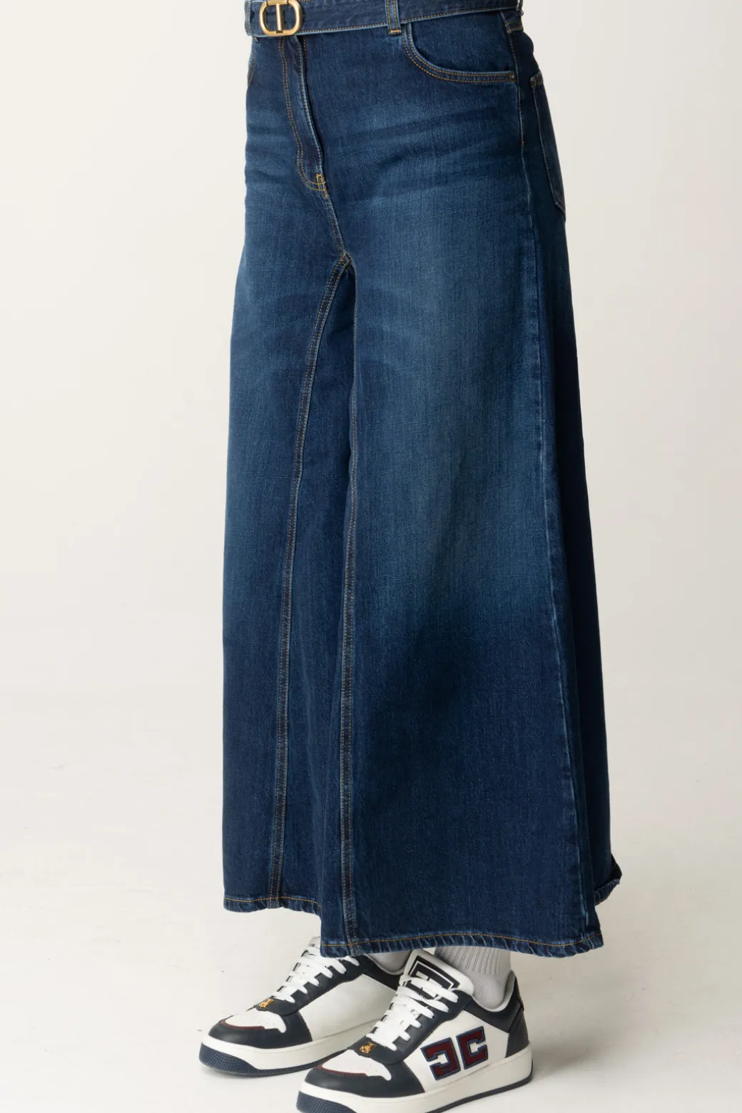 Twin-set Jeans Crop Svasati con CinturaDENIM SCURO