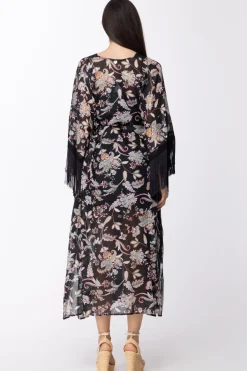 Twin-set Kaftano Stampato con Frange e SottovesteST.FIORE INDIANO NERO