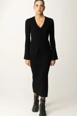 Twin-set Maglia a Costine con Incrocio FrontaleNERO