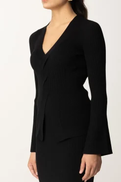 Twin-set Maglia a Costine con Incrocio FrontaleNERO