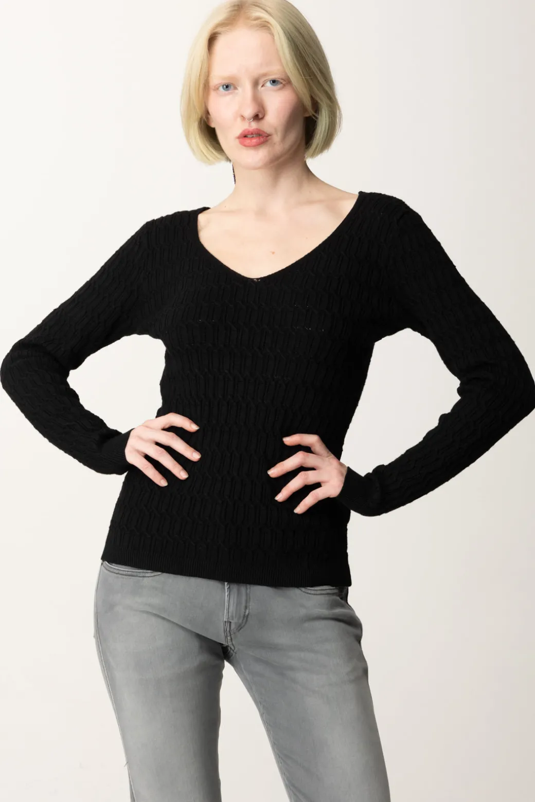 Twin-set Maglia a Costine con Dettaglio Sul RetroNERO