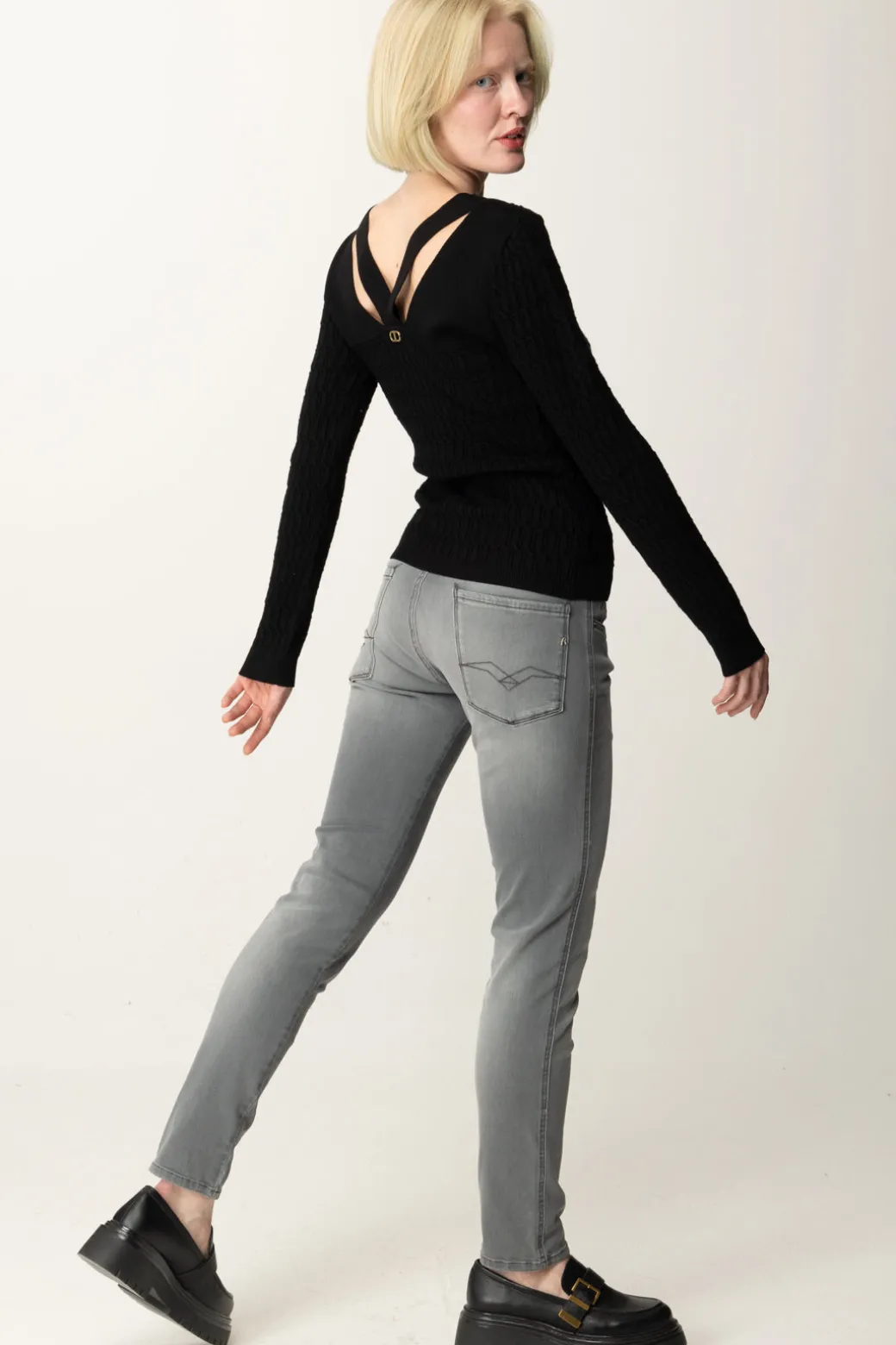 Twin-set Maglia a Costine con Dettaglio Sul RetroNERO