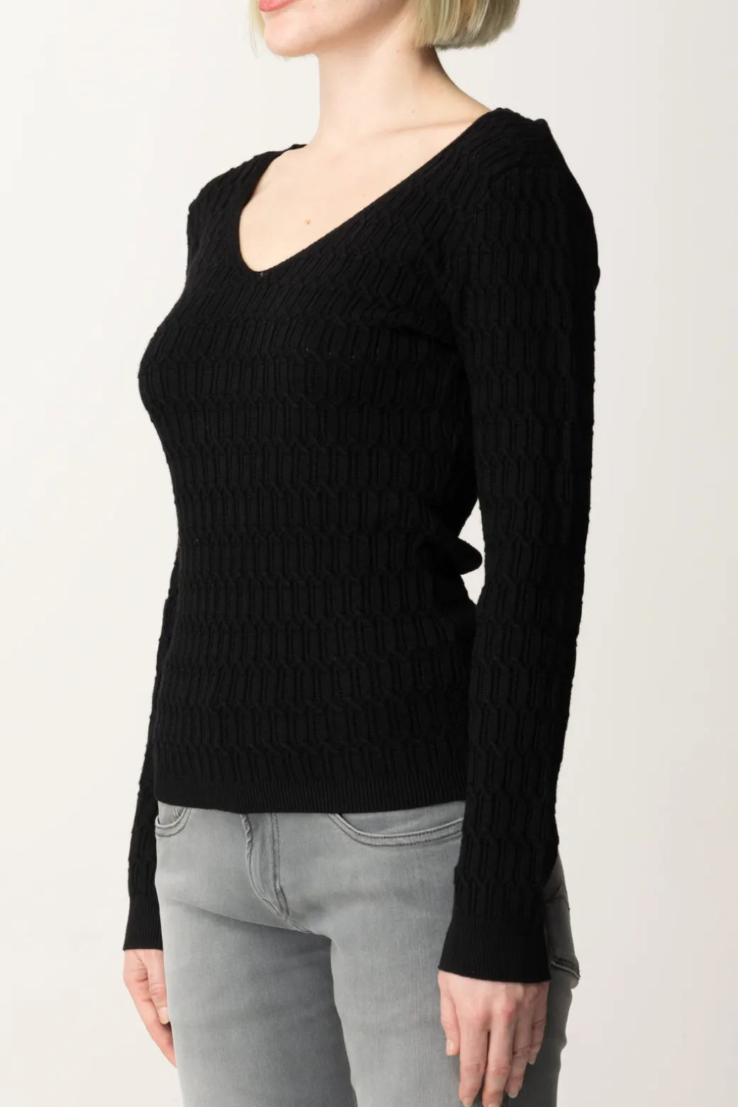 Twin-set Maglia a Costine con Dettaglio Sul RetroNERO