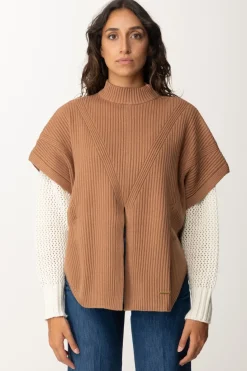 Twin-set Maglia a Poncho con SpacchiCARAMEL CAMEL