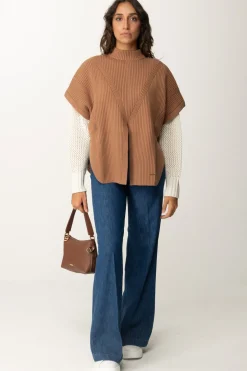 Twin-set Maglia a Poncho con SpacchiCARAMEL CAMEL