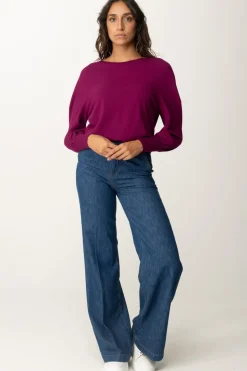 Twin-set Maglia Boxy con Scollo a BarcaRED PLUM