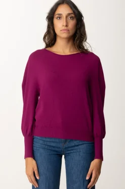 Twin-set Maglia Boxy con Scollo a BarcaRED PLUM
