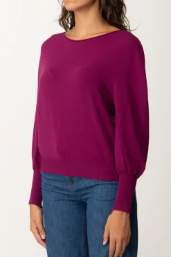Twin-set Maglia Boxy con Scollo a BarcaRED PLUM