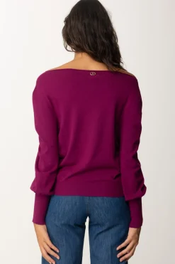 Twin-set Maglia Boxy con Scollo a BarcaRED PLUM