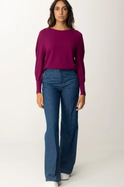 Twin-set Maglia Boxy con Scollo a BarcaRED PLUM