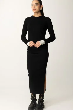 Twin-set Maglia con Logo Sui PolsiniBIC.NERO/NEVE