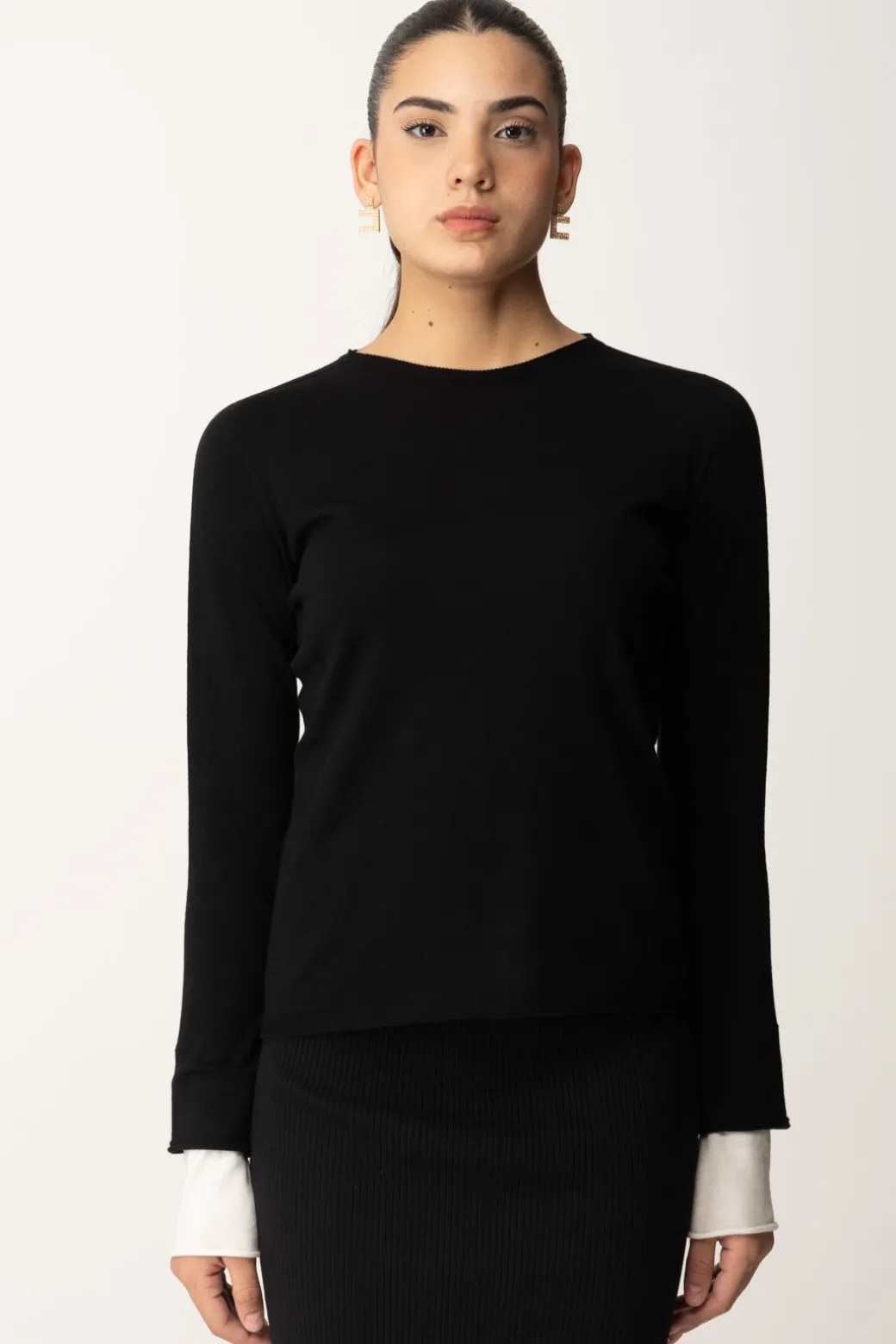 Twin-set Maglia con Logo Sui PolsiniBIC.NERO/NEVE