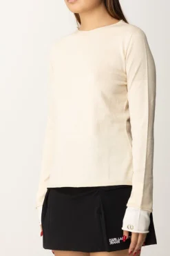 Twin-set Maglia con Logo Sui PolsiniBIC.LIGHT BEIGE/NEVE