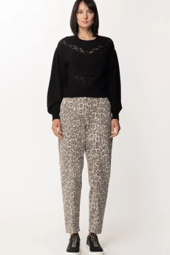 Twin-set Maglia con Pizzo e Logo RicamatoNERO