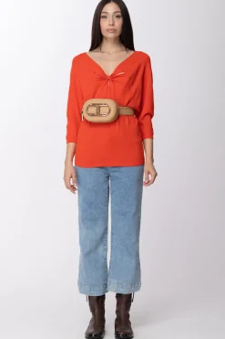 Twin-set Maglia In Viscosa Stretch con Arricciatura e Cut OutLOBSTER