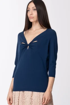 Twin-set Maglia In Viscosa Stretch con Arricciatura e Cut OutBLU NAUTICO