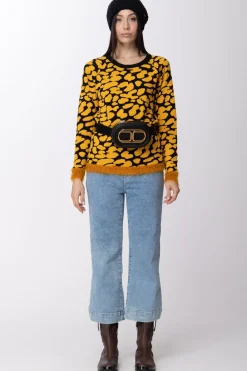 Twin-set Maglia Maculata con Riporti In PellicciottoGOLDEN YELLOW/NERO