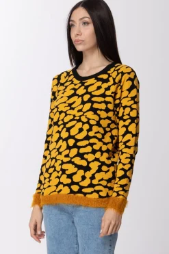 Twin-set Maglia Maculata con Riporti In PellicciottoGOLDEN YELLOW/NERO