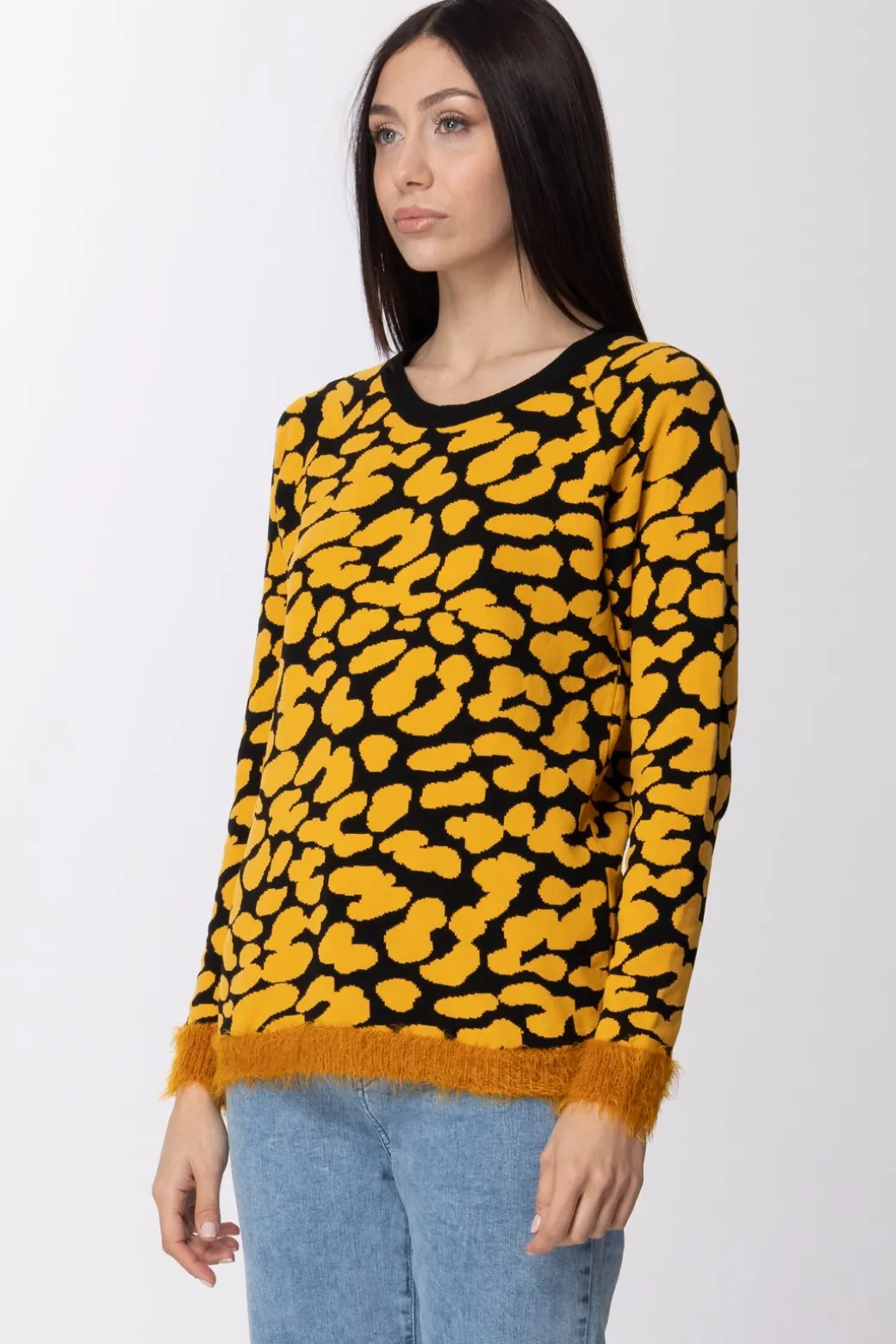 Twin-set Maglia Maculata con Riporti In PellicciottoGOLDEN YELLOW/NERO