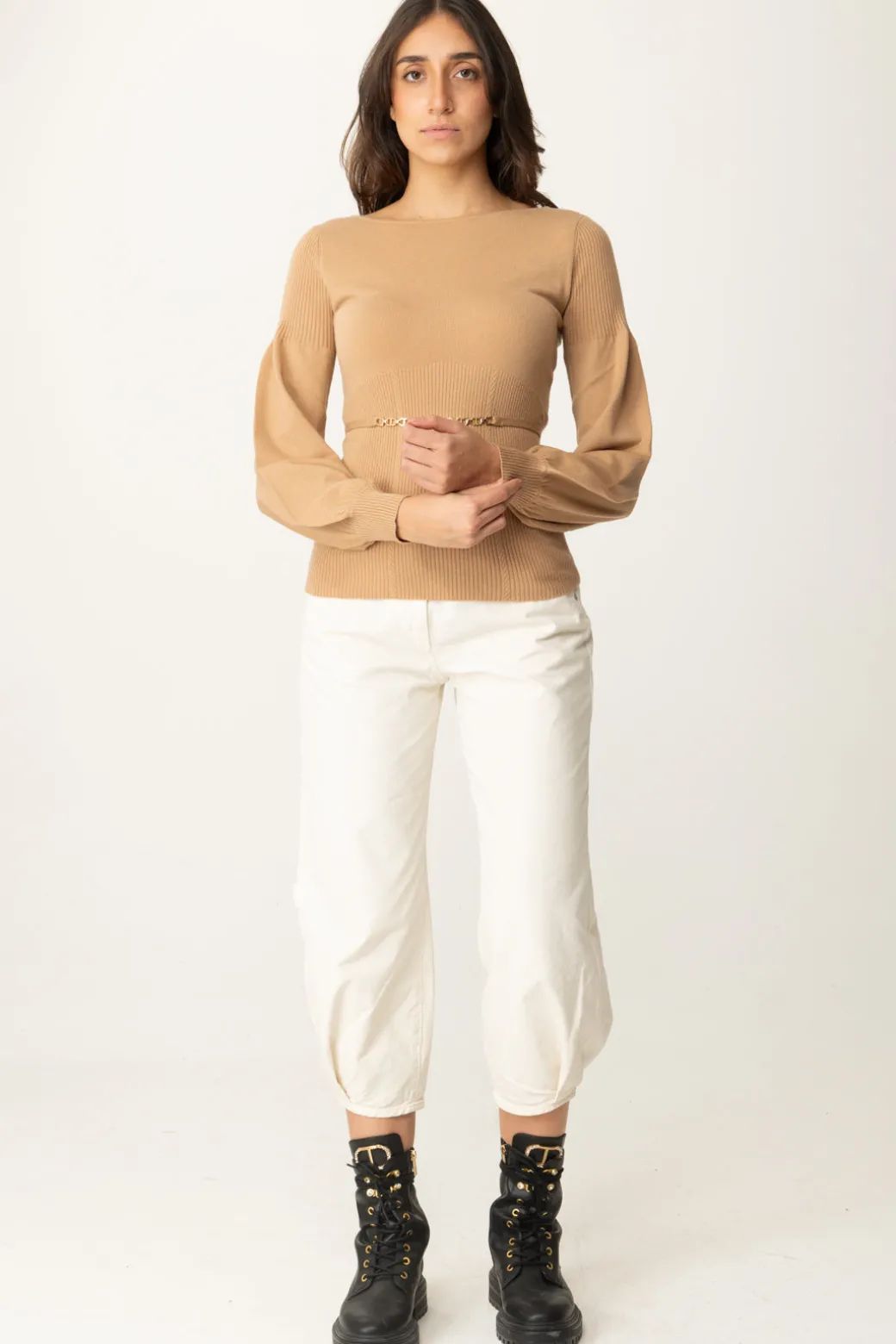 Twin-set Maglia Maniche a Sbuffo con CinturinoSANDY BROWN