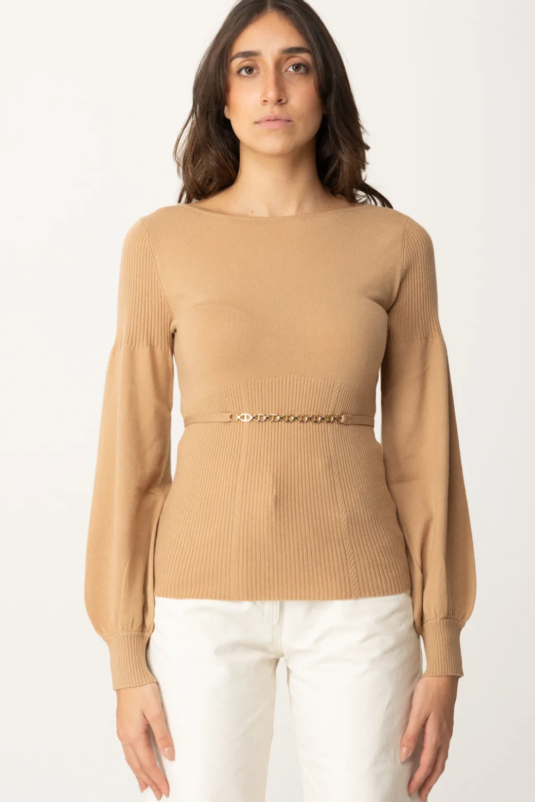 Twin-set Maglia Maniche a Sbuffo con CinturinoSANDY BROWN