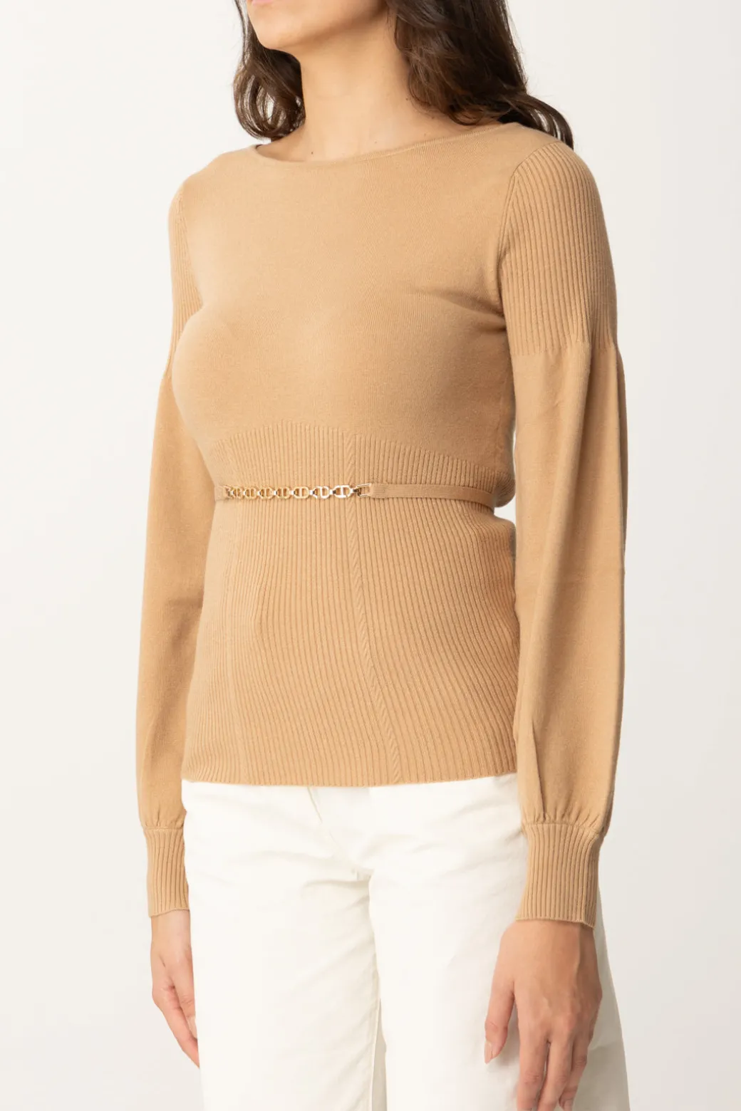 Twin-set Maglia Maniche a Sbuffo con CinturinoSANDY BROWN