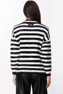 Twin-set Maglia Righe con Scollo a GocciaRIGA NEVE/NERO