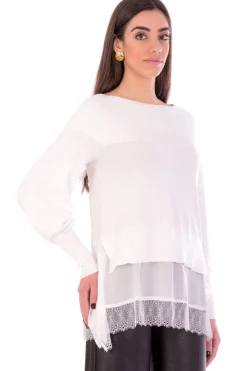 Twin-set Maglia Scollo a Barca con Balza In PizzoNEVE