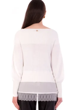 Twin-set Maglia Scollo a Barca con Balza In PizzoNEVE
